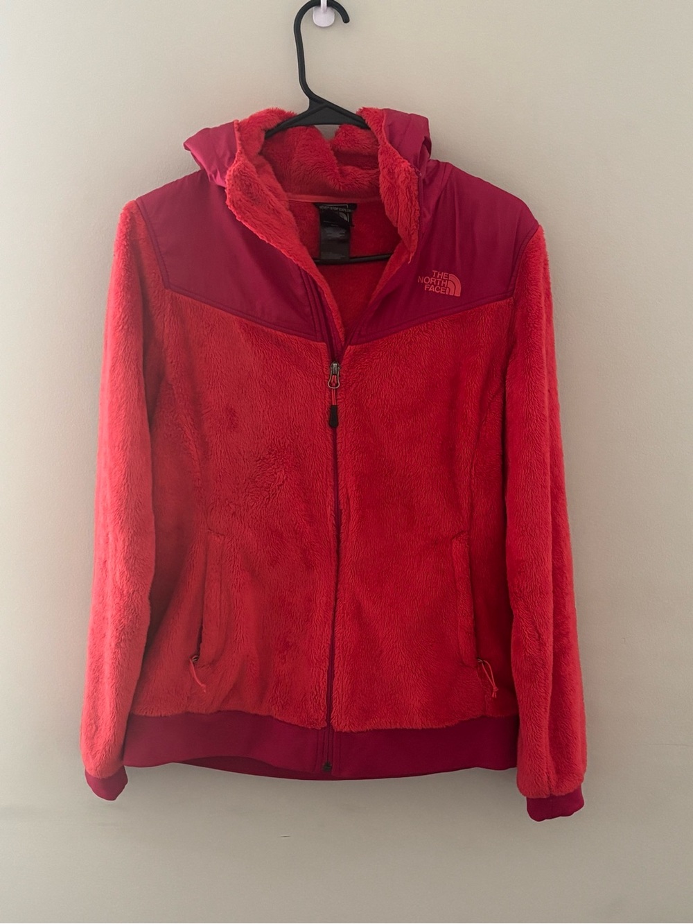 The North Face Women's Bright Red Teddy Fleece Jacket with Hood Size M